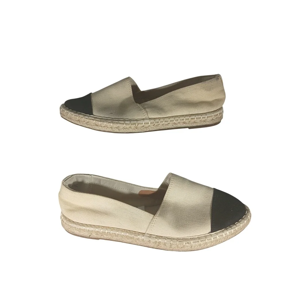 A New Day Womens Cream Black Cap Toe Canvas Espadrille Flats Size 8‎